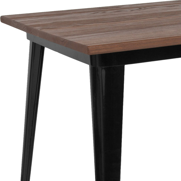 Black |#| 30.25inch x 60inch Rectangular Black Metal Indoor Table with Walnut Rustic Wood Top