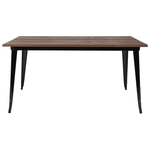 Black |#| 30.25inch x 60inch Rectangular Black Metal Indoor Table with Walnut Rustic Wood Top