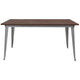 Silver |#| 30.25inch x 60inch Rectangular Silver Metal Indoor Table with Walnut Rustic Wood Top