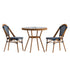 Bordeaux Indoor/Outdoor Commercial Bistro 31.5" Table, PE Rattan, Glass Top with 2 Stack Chairs