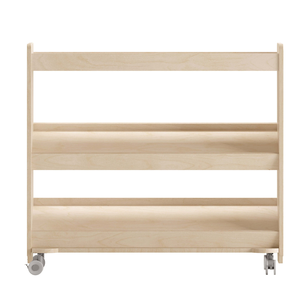 Commercial Grade Natural Wooden Classroom Mobile Storage Cart-3 Angled Shelves