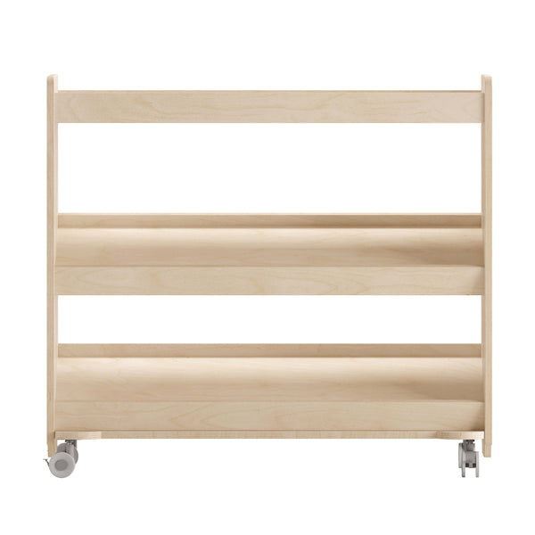 Commercial Grade Natural Wooden Classroom Mobile Storage Cart-3 Angled Shelves