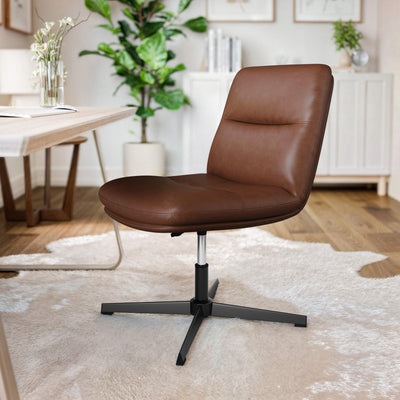 Chloe Commercial Mid-Back Padded Upholstered Armless Stationary Task Office Chair with Adjustable Height, Swivel Function, and Frame - View 2