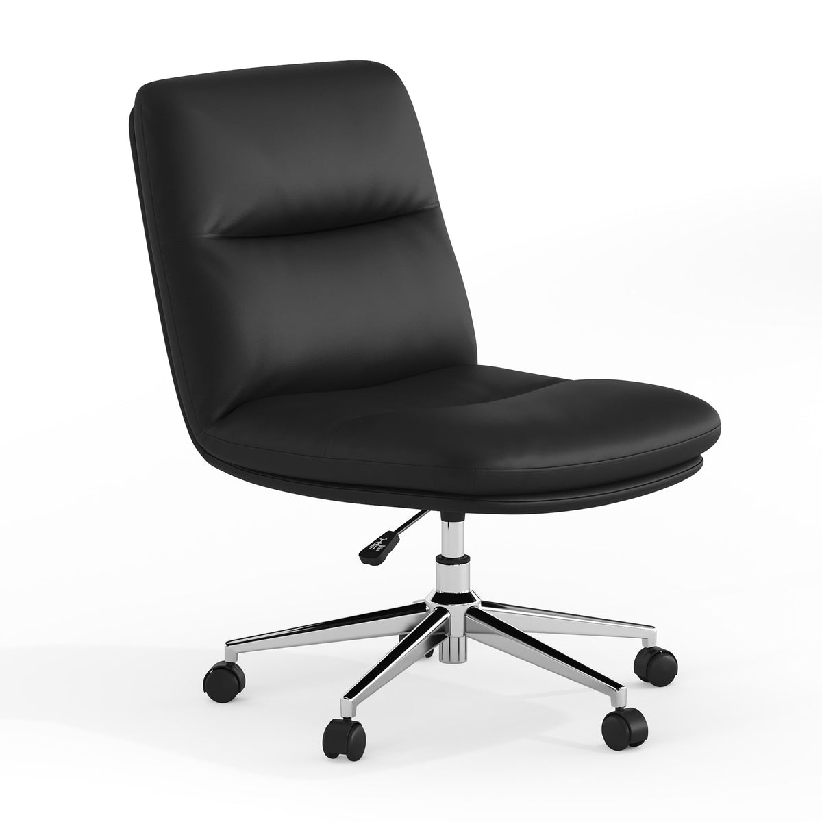 Black LeatherSoft/Chrome Frame |#| Commercial Mid-Back Padded LeatherSoft Swivel Office Chair in Black/Chrome