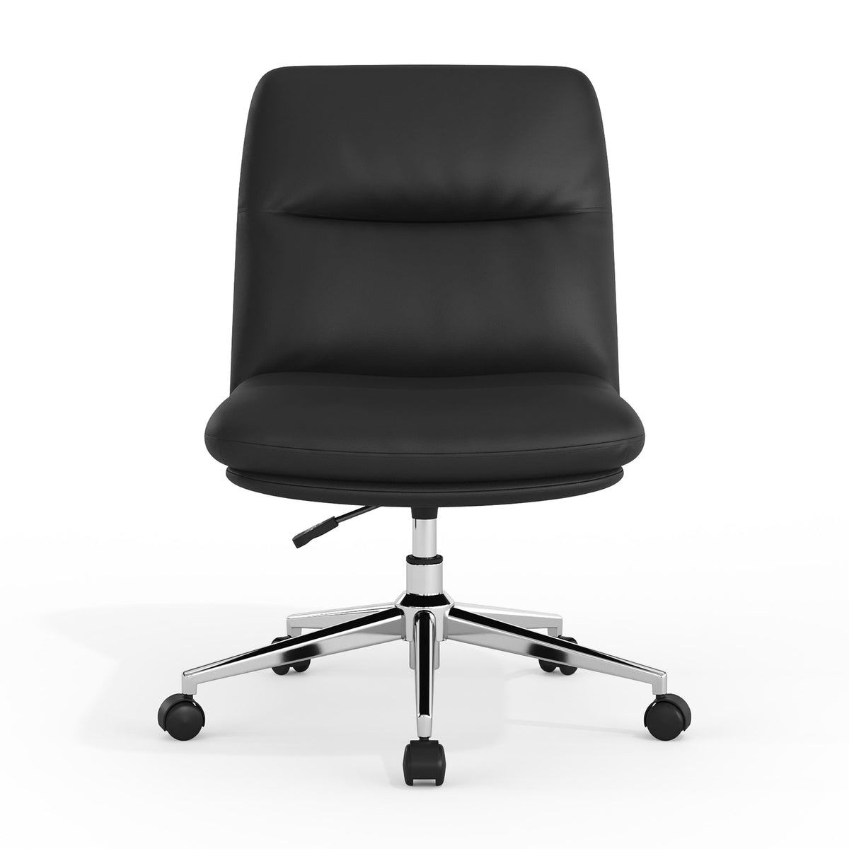 Black LeatherSoft/Chrome Frame |#| Commercial Mid-Back Padded LeatherSoft Swivel Office Chair in Black/Chrome