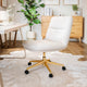 White LeatherSoft/Gold Frame |#| Commercial Mid-Back Padded LeatherSoft Swivel Office Chair in White/Gold