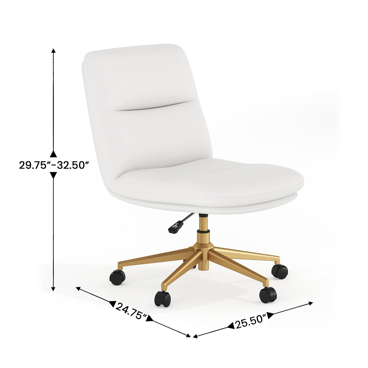 White LeatherSoft/Gold Frame |#| Commercial Mid-Back Padded LeatherSoft Swivel Office Chair in White/Gold