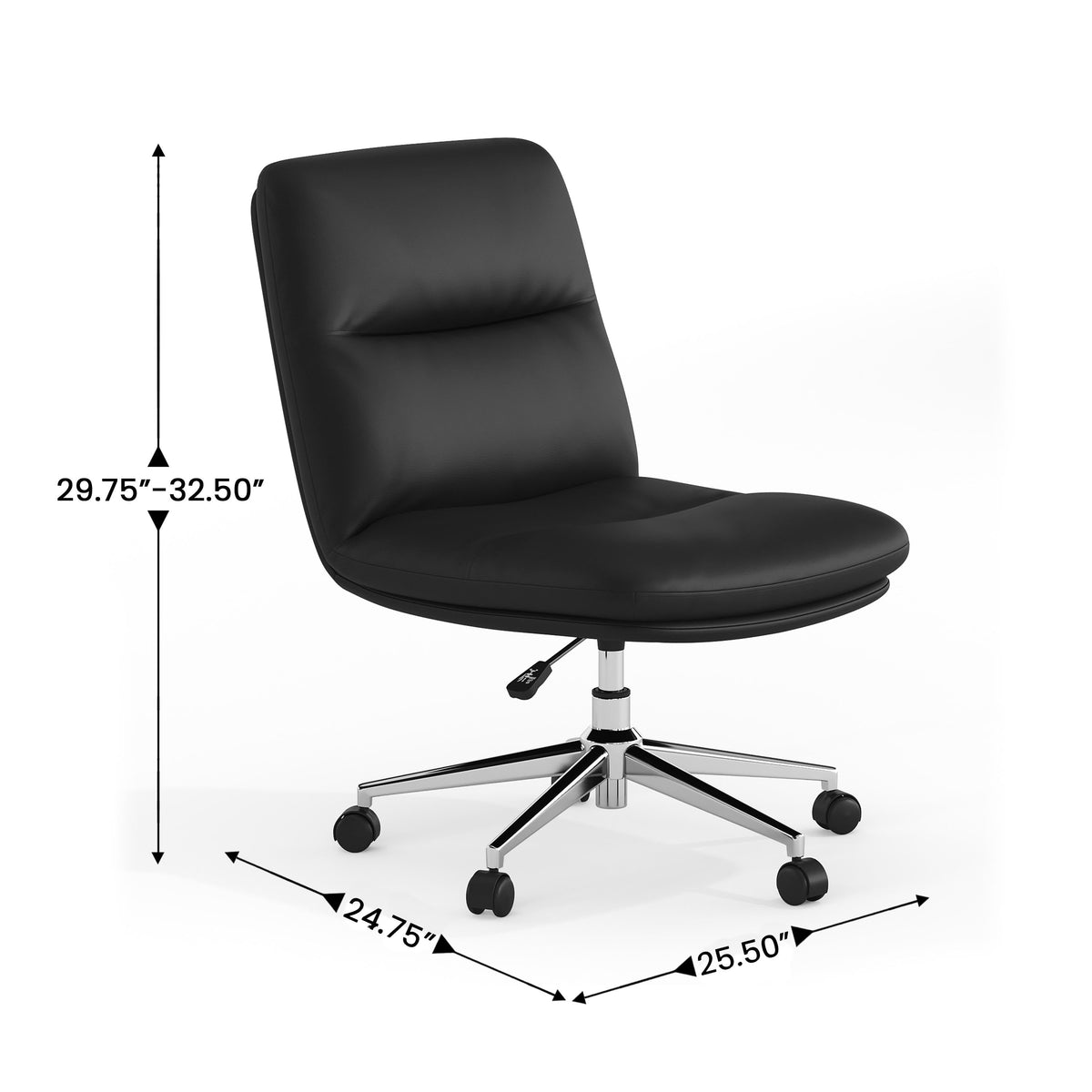 Black LeatherSoft/Chrome Frame |#| Commercial Mid-Back Padded LeatherSoft Swivel Office Chair in Black/Chrome