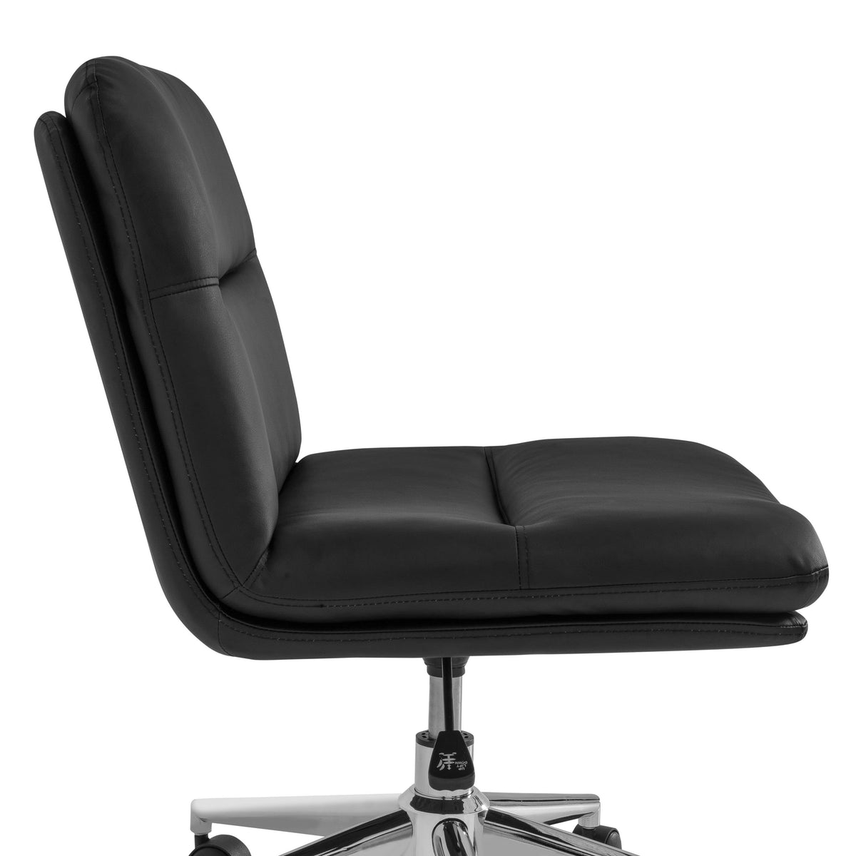 Black LeatherSoft/Chrome Frame |#| Commercial Mid-Back Padded LeatherSoft Swivel Office Chair in Black/Chrome