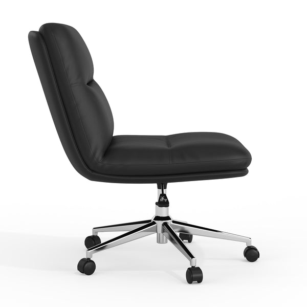 Black LeatherSoft/Chrome Frame |#| Commercial Mid-Back Padded LeatherSoft Swivel Office Chair in Black/Chrome