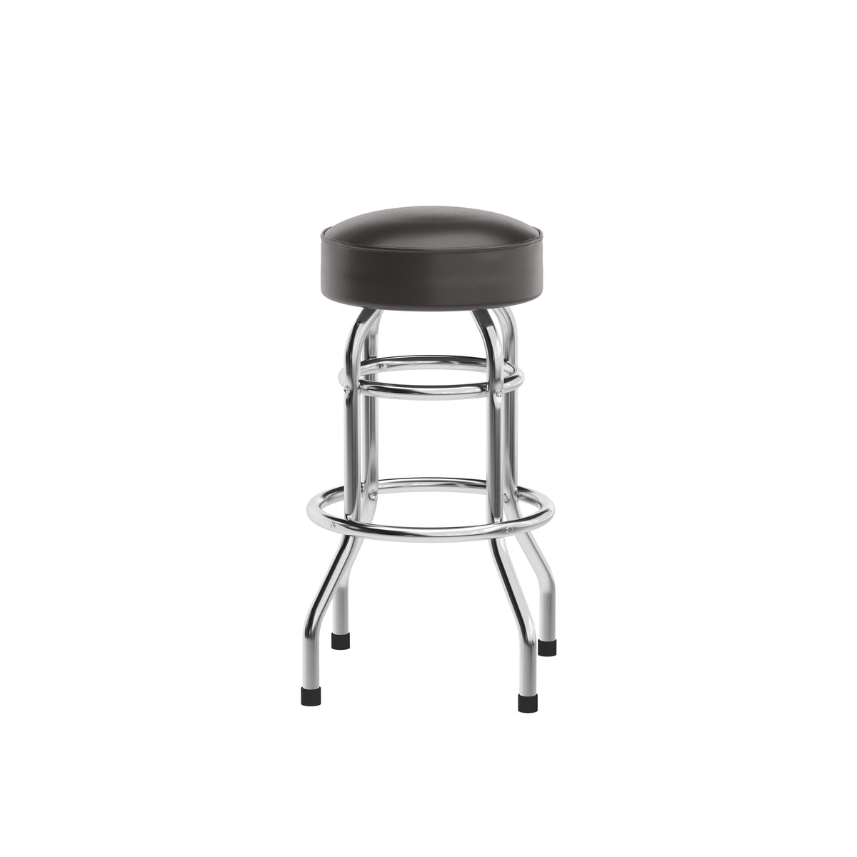 Dark Brown |#| Backless Double Ring Chrome Swivel Barstool with Dark Brown Vinyl Seat