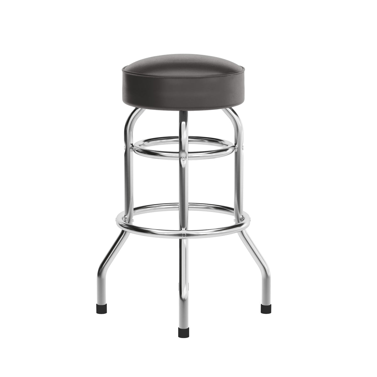 Dark Brown |#| Backless Double Ring Chrome Swivel Barstool with Dark Brown Vinyl Seat