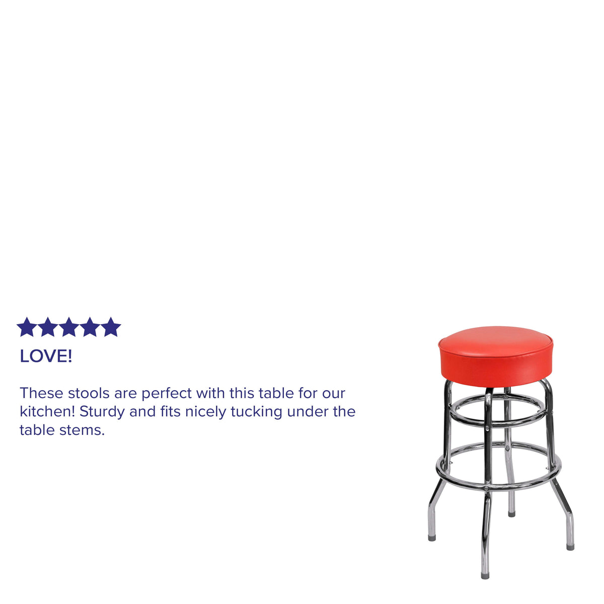 Red |#| Backless Double Ring Chrome Swivel Barstool with Red Vinyl Seat & Footrest