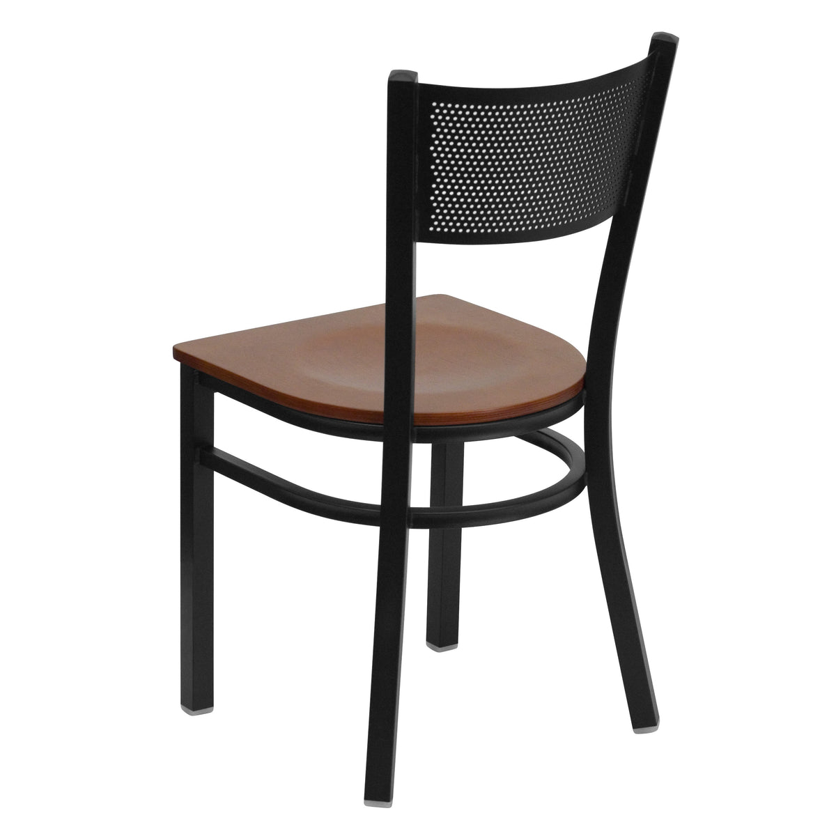 Cherry Wood Seat/Black Metal Frame |#| Black Grid Back Metal Restaurant Chair with Cherry Wood Seat