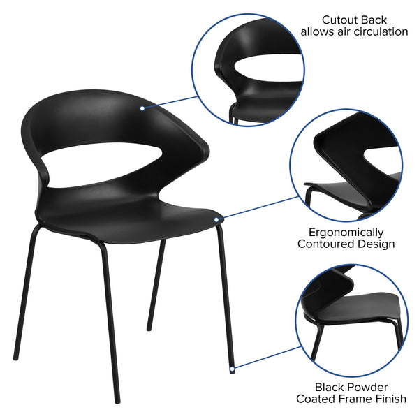 440 lb. Capacity Black Café Style Stack Chair with Flexible Back Design