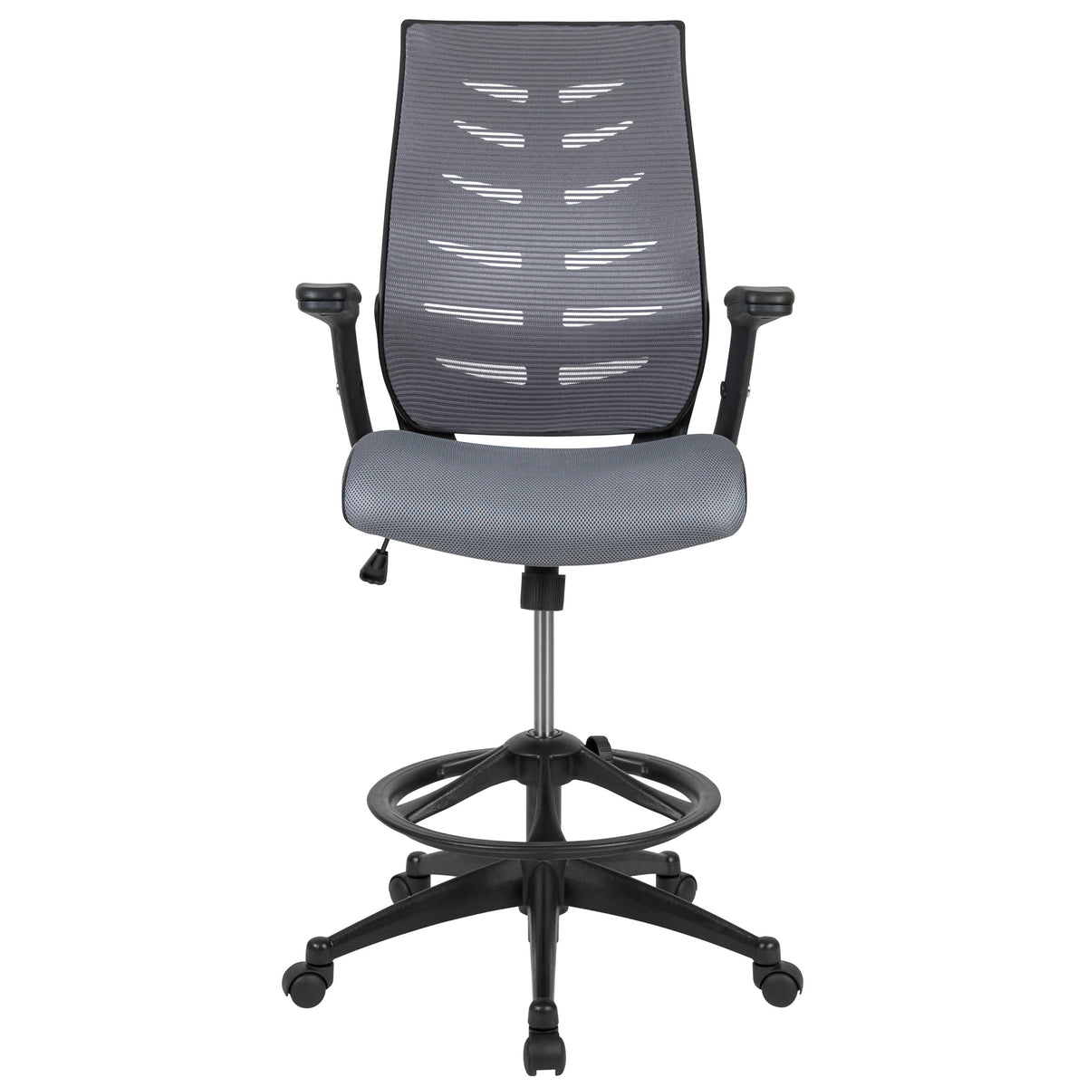 Dark Gray |#| High Back Dark Gray Mesh Ergonomic Drafting Chair with Adjustable Flip-Up Arms