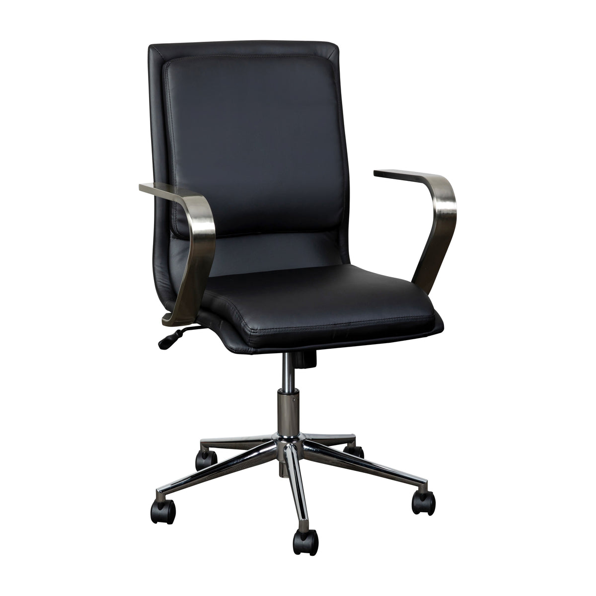 Black LeatherSoft/Chrome Frame |#| Designer Executive Swivel Office Chair with Brushed Chrome Arms and Base, Black