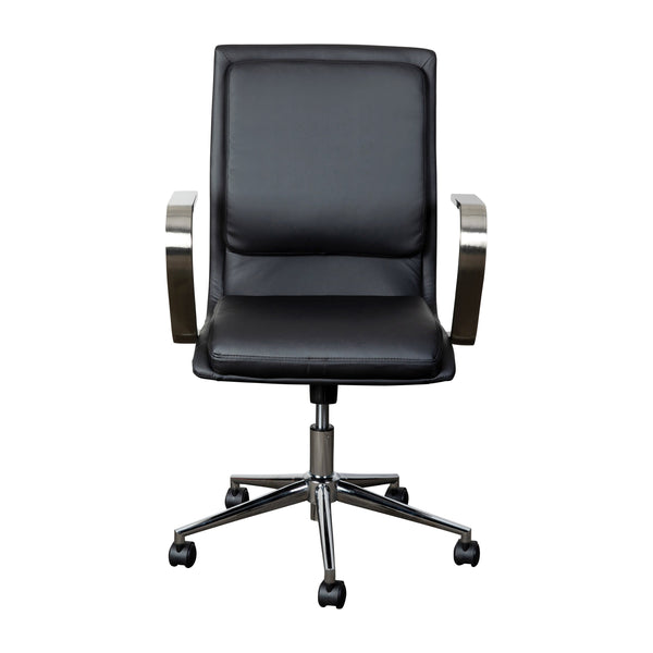 Black LeatherSoft/Chrome Frame |#| Designer Executive Swivel Office Chair with Brushed Chrome Arms and Base, Black