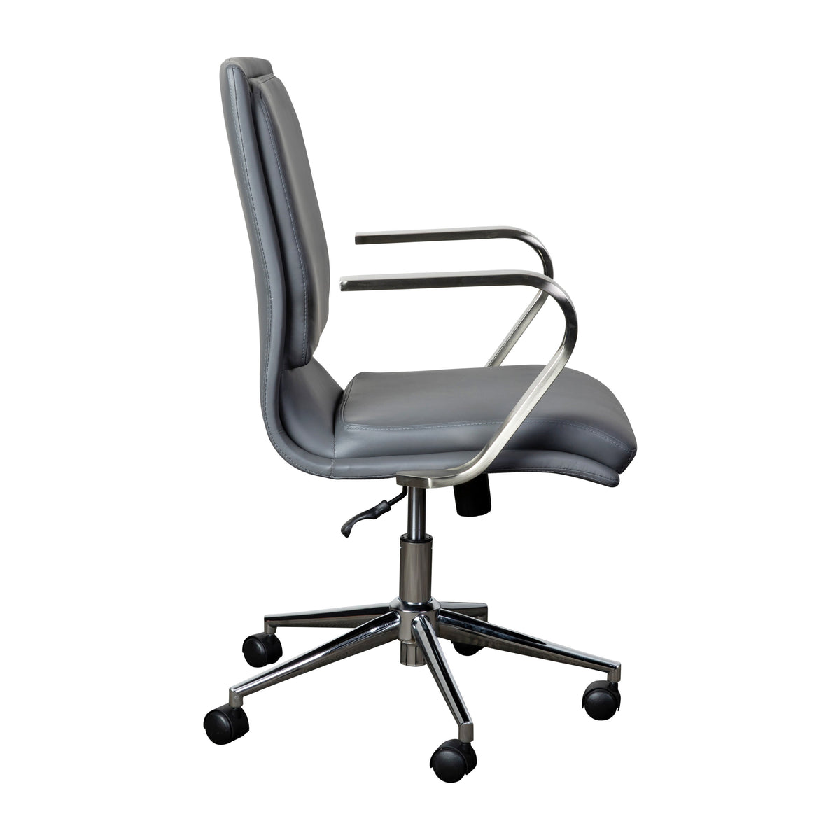 Gray LeatherSoft/Chrome Frame |#| Designer Executive Swivel Office Chair with Brushed Chrome Arms and Base, Gray