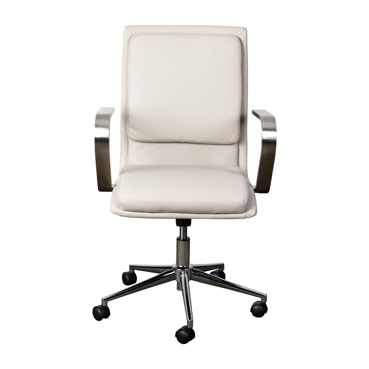 Taupe LeatherSoft/Chrome Frame |#| Designer Executive Swivel Office Chair with Brushed Chrome Arms and Base, Taupe