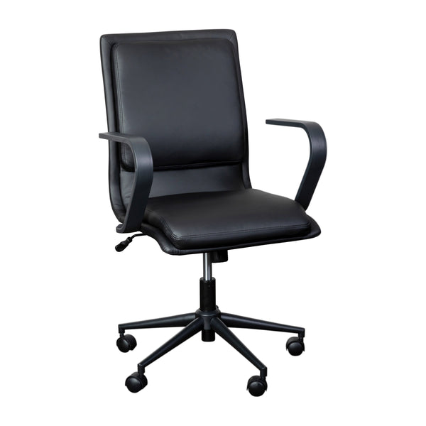 Black LeatherSoft/Black Frame |#| Designer Executive Swivel Office Chair with Black Arms and Base, Black