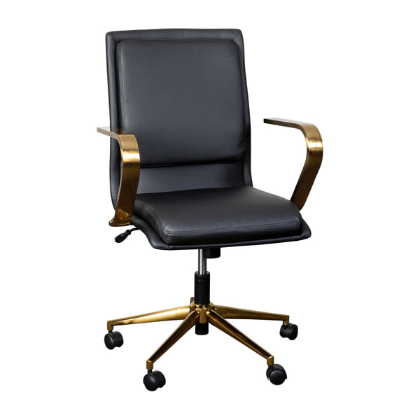 Black LeatherSoft/Gold Frame |#| Designer Executive Swivel Office Chair with Brushed Gold Arms and Base, Black