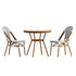 Lourdes Indoor/Outdoor Commercial Bistro 31.5" Table, PE Rattan, Glass Top with 2 Stack Chairs