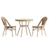 Lourdes Indoor/Outdoor Commercial Bistro 31.5" Table, PE Rattan, Glass Top with 2 Stack Chairs