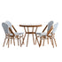 Lourdes Indoor/Outdoor Commercial Bistro 31.5" Table, PE Rattan, Glass Top with 4 Stack Chairs