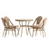 Lourdes Indoor/Outdoor Commercial Bistro 31.5" Table, PE Rattan, Glass Top with 4 Stack Chairs