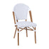 Lourdes Indoor/Outdoor Commercial Bistro Stacking Chair, PE Rattan Back and Seat, Bamboo Print Aluminum Frame