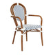 White & Navy/Natural Frame |#| All-Weather Commercial Paris Chair with Bamboo Print Metal Frame-White/Navy