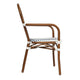 White & Navy/Natural Frame |#| All-Weather Commercial Paris Chair with Bamboo Print Metal Frame-White/Navy