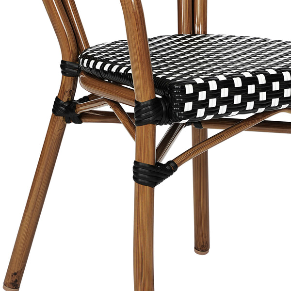 Black & White/Natural Frame |#| All-Weather Commercial Paris Chair with Bamboo Print Metal Frame-Black/White