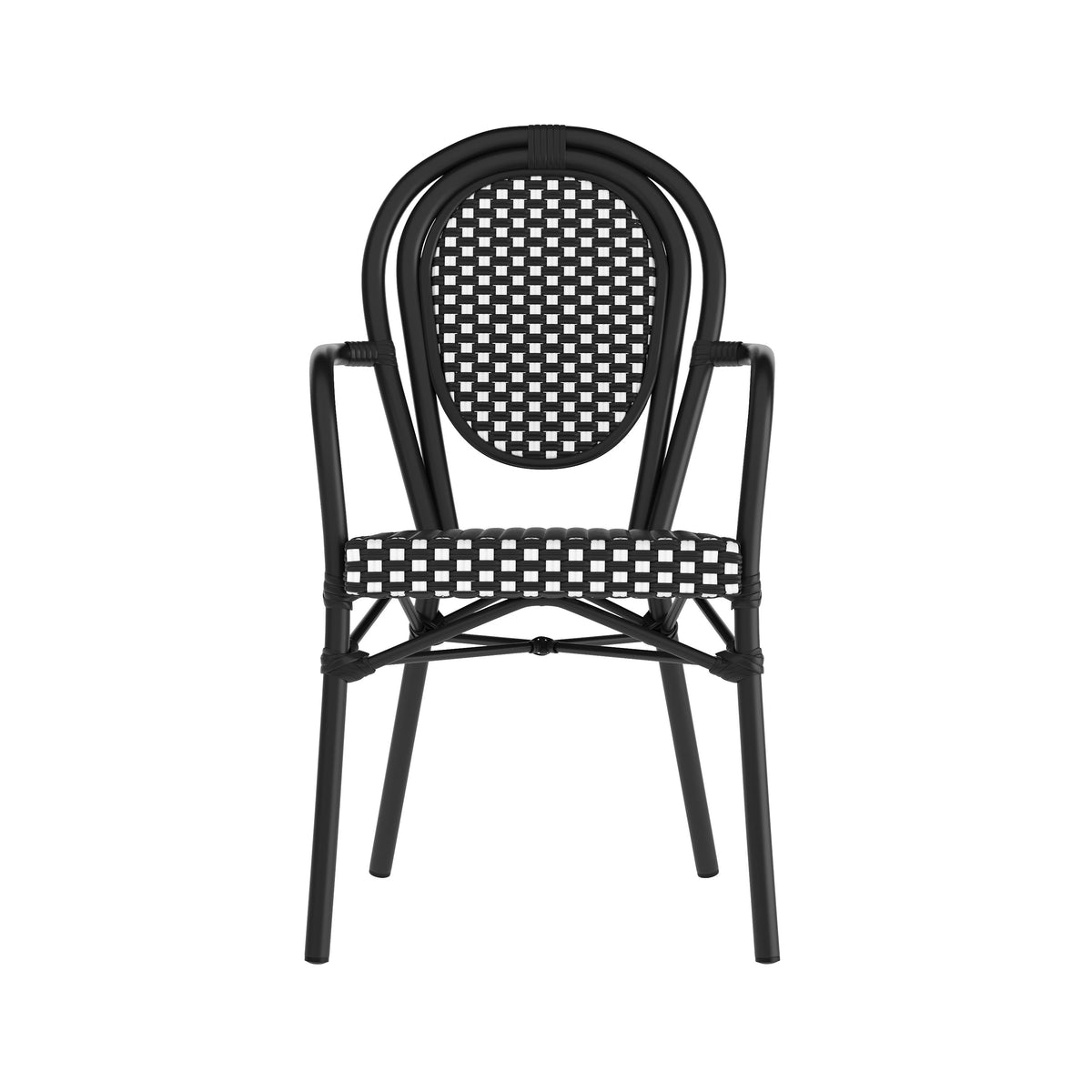 Black & White/Black Frame |#| All-Weather Commercial Paris Chair with Black Metal Frame-Black/White