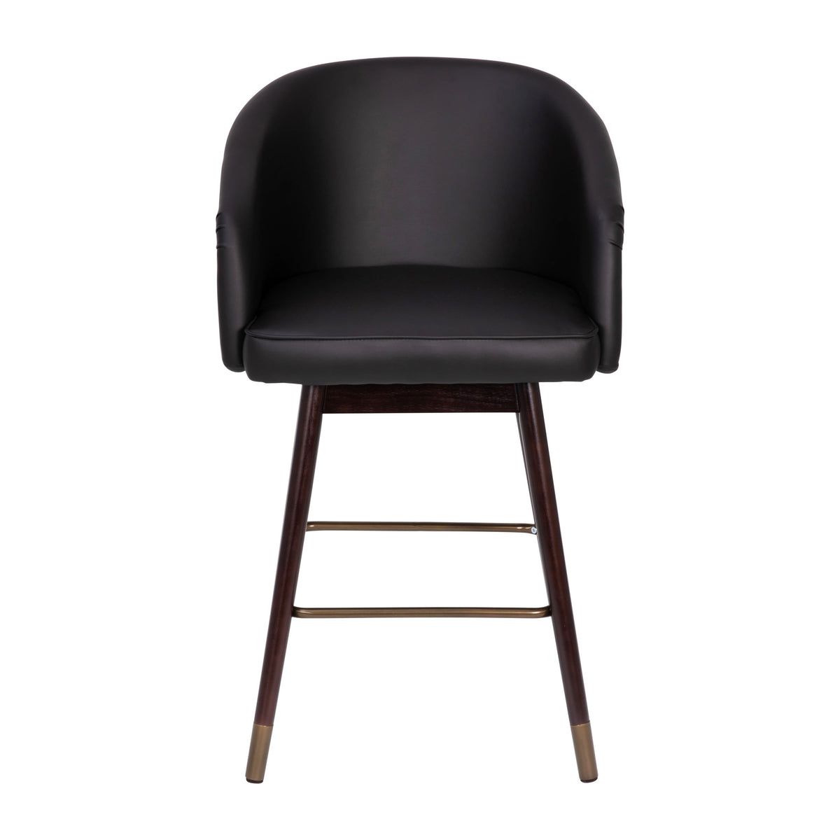 Black |#| Commercial 26inch Mid-Back Counter Stool with Wood Legs - Black LeatherSoft/Walnut