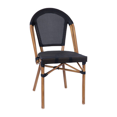 Marseille Indoor/Outdoor Commercial Bistro Stacking Chair, Textilene Back and Seat, Bamboo Print Aluminum Frame - View 1