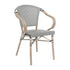 Marseille Indoor/Outdoor Commercial Bistro Stacking Chair with Arms, Textilene and Bamboo Print Aluminum Frame