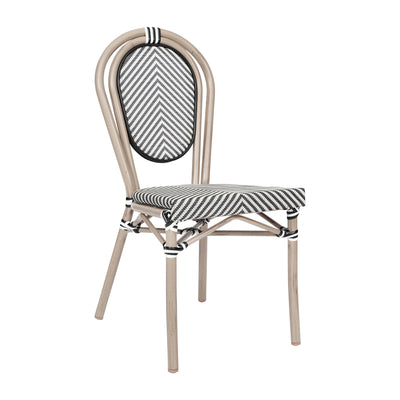 Marseille Indoor/Outdoor Commercial Thonet Bistro Stacking Chair, Textilene and Bamboo Print Aluminum Frame - View 1