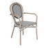 Marseille Indoor/Outdoor Commercial Thonet Bistro Stacking Chair with Arms, Textilene and Bamboo Print Aluminum Frame