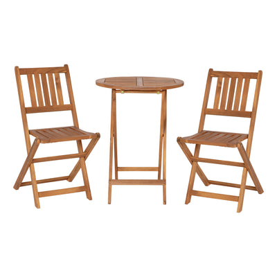 Martindale 3 Piece Folding Patio Bistro Set, Indoor/Outdoor Acacia Wood Table and 2 Chair Set with Slatted Design - View 1