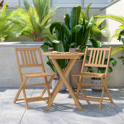 Martindale 3 Piece Folding Patio Bistro Set, Indoor/Outdoor Acacia Wood Table and 2 Chair Set with Slatted Design - View 2