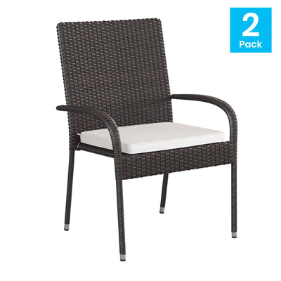 Maxim Set of 2 Stackable Indoor/Outdoor Wicker Dining Chairs with 1.25" Thick Tie-On Padded Seat Cushions - Fade & Weather-Resistant - View 2