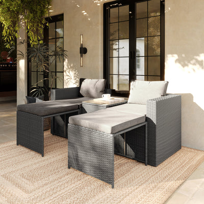 Nico Indoor/Outdoor Modular Loveseat Sofa Set with Table and Ottomans - View 2