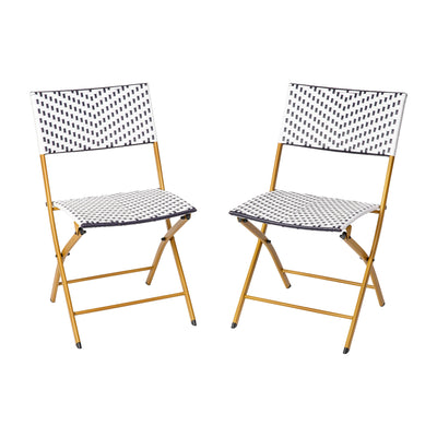 Rouen Set of Two Folding Bistro Chairs in PE Rattan with Metal Frames for Indoor and Outdoor Use - View 1