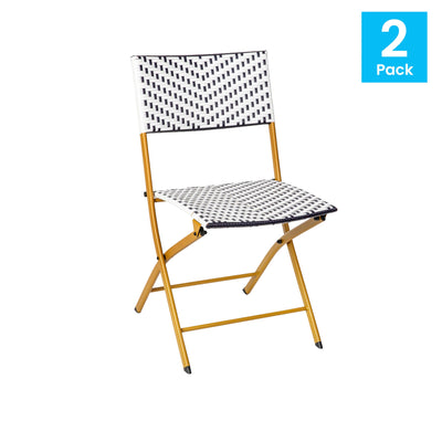 Rouen Set of Two Folding Bistro Chairs in PE Rattan with Metal Frames for Indoor and Outdoor Use - View 2