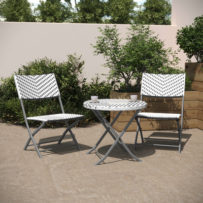 Rouen Three Piece Folding Bistro Set in PE Rattan with Metal Frames for Indoor and Outdoor Use - View 2