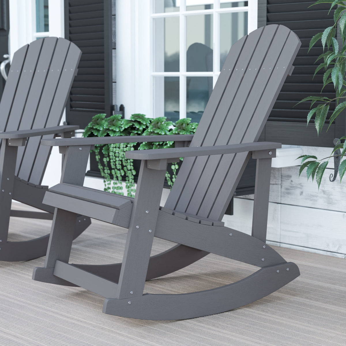 Light Gray |#| Adirondack Style Poly Resin Wood Rocking Chair for Indoor/Outdoor Use - Black