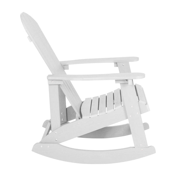 White |#| Adirondack Style Poly Resin Wood Rocking Chair for Indoor/Outdoor Use - White