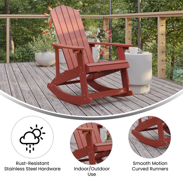 Red |#| Adirondack Style Poly Resin Wood Rocking Chair for Indoor/Outdoor Use - Black